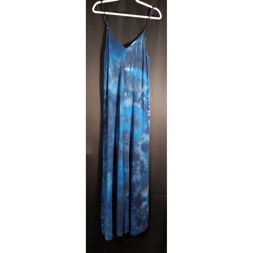 Ninexis Blue Tie Dye Maxi Dress Women’s Large Spaghetti Strap V Neck Boho Summer